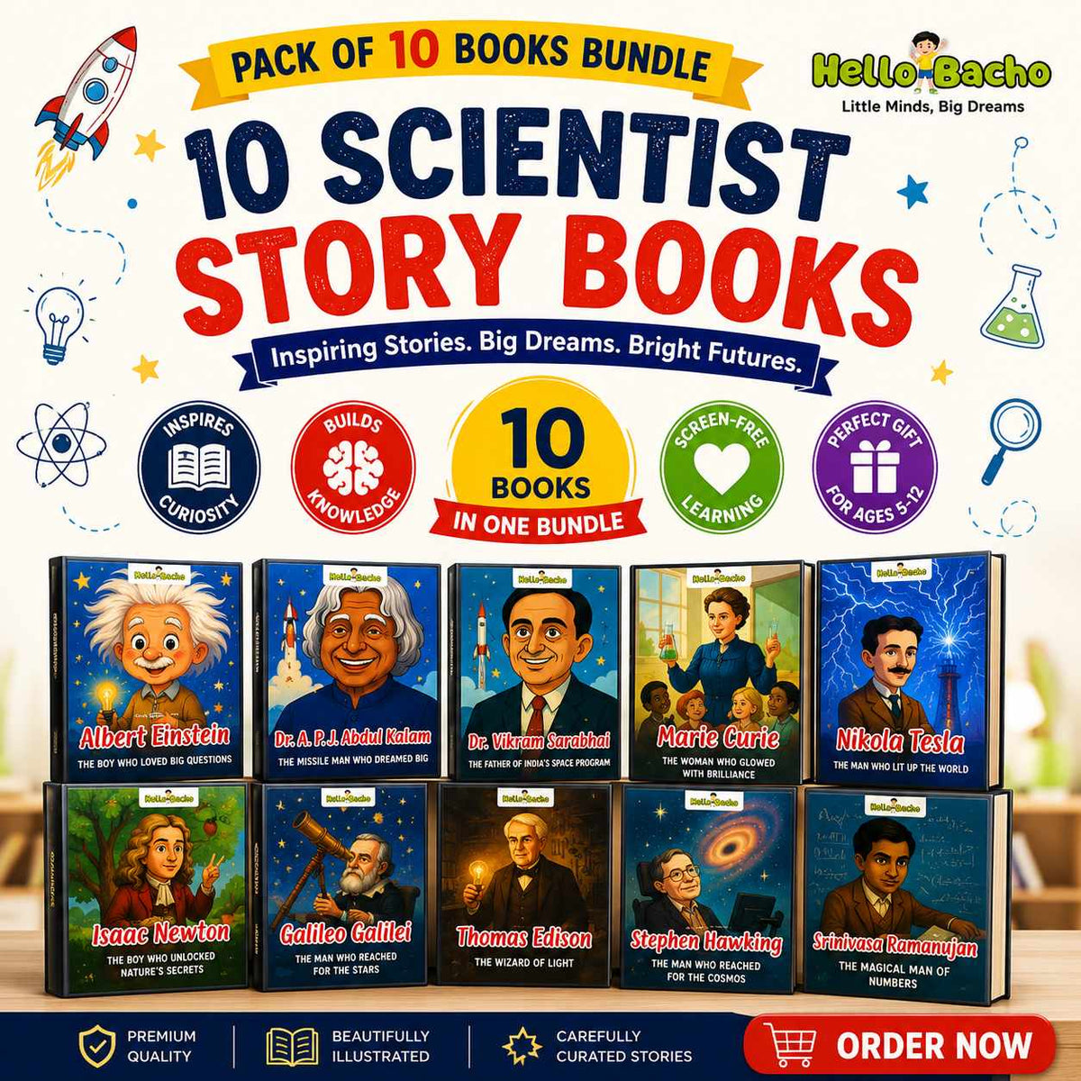 HelloBacho Famous Scientist Story Books for kids, illustrated biographies of great scientists