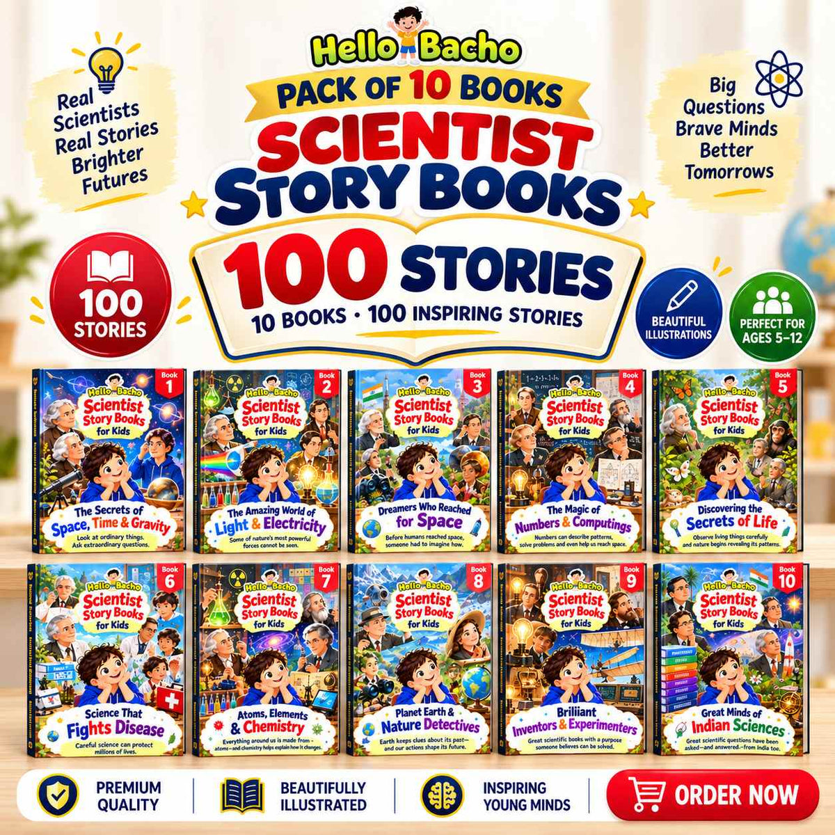 HelloBacho Scientist Stories books with illustrated stories of great minds like Ramanujan