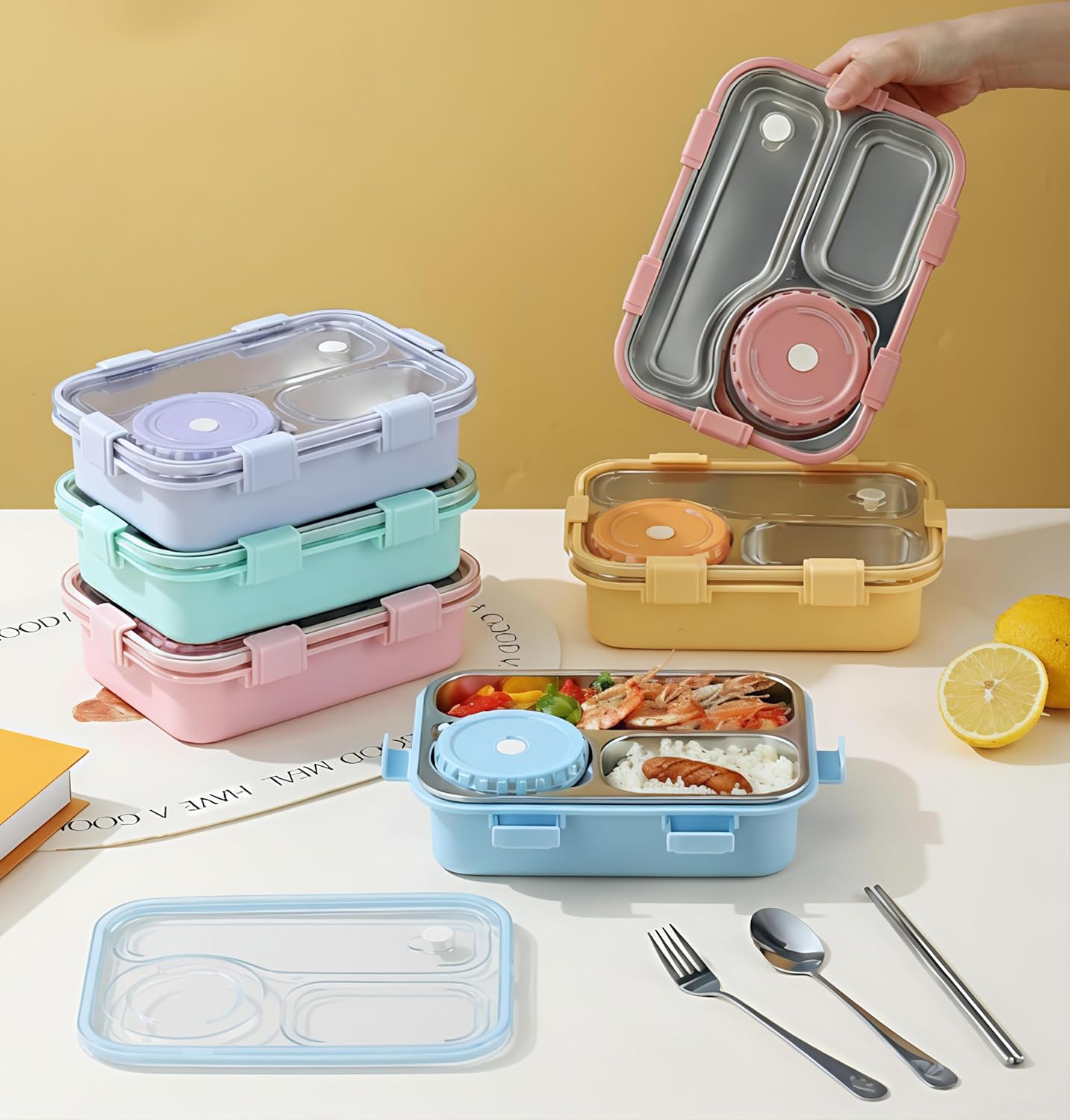 Lunch Box for Boys and Girls- Free Fork, Spoon and Chopsticks