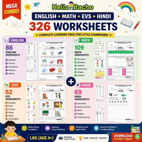 Worksheets for Kids (326 Pages) Age (2-6) – English, Hindi, Math & EVS