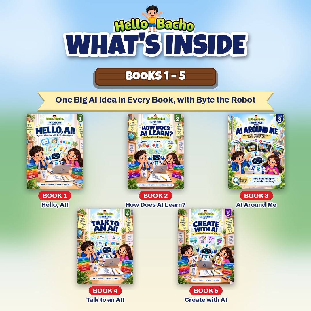 What's inside Books 1 to 5 of the AI for Kids series