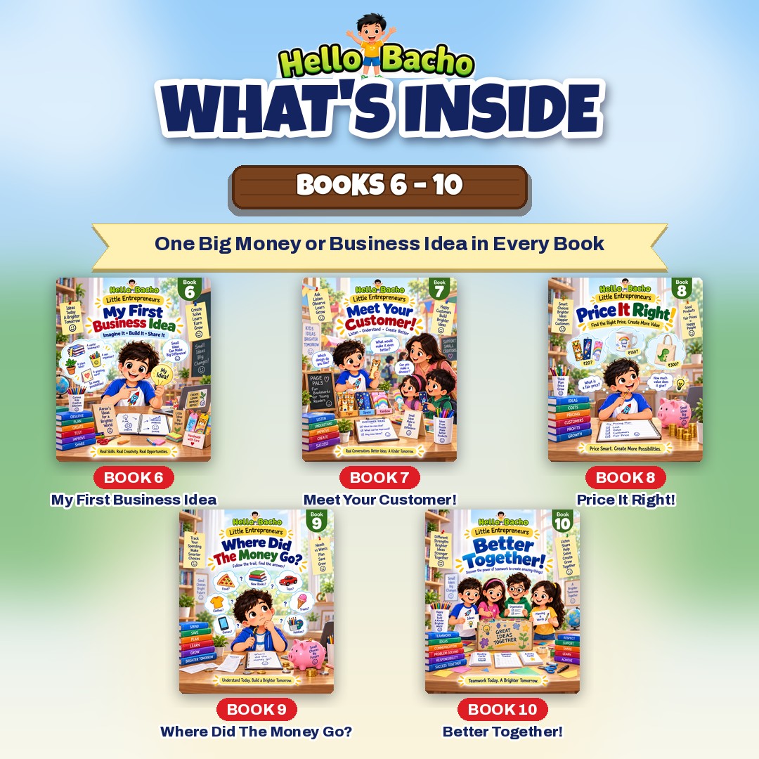 What's inside Books 6 to 10 of the Little Entrepreneurs series